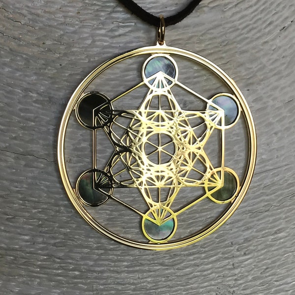 Metatron in oro 24 carati su argento 925 e madreperla naturale, ciondolo spirituale con geometrie sacre e collana, per yoga e meditazione