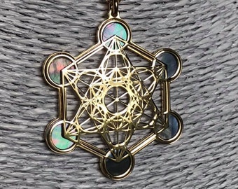 Metatron in oro 24 carati su argento 925 e madreperla naturale, ciondolo spirituale con geometrie sacrée e collana, per yoga e meditazione