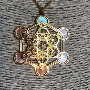 Metatron in oro 24 carati su argento 925 e madreperla naturale, ciondolo spirituale con geometrie sacrée e collana, per yoga e meditazione image 1