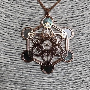 Metatron in oro rosa su argento 925 e madreperla naturale, ciondolo spirituale con geometrie sacre e collana, per yoga e meditazione