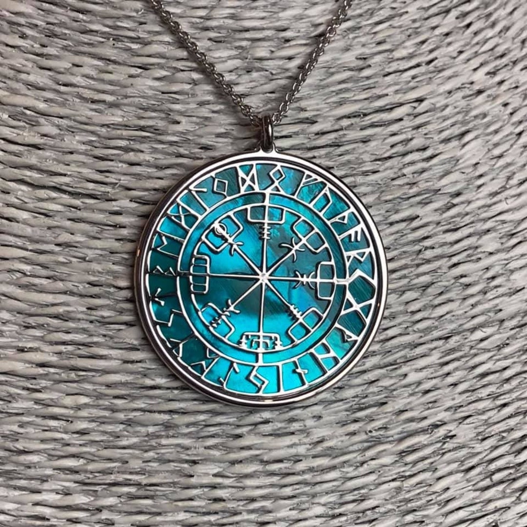 141 Rune Schmuck Runenstein oder Vegvisir in 925 Silber mit sfond in ...