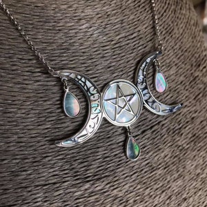 POPLYKE Collana Con Ciondolo Amuleto Triplice Luna E Dea – Argento 925, Gioiello Wicca Per Donne