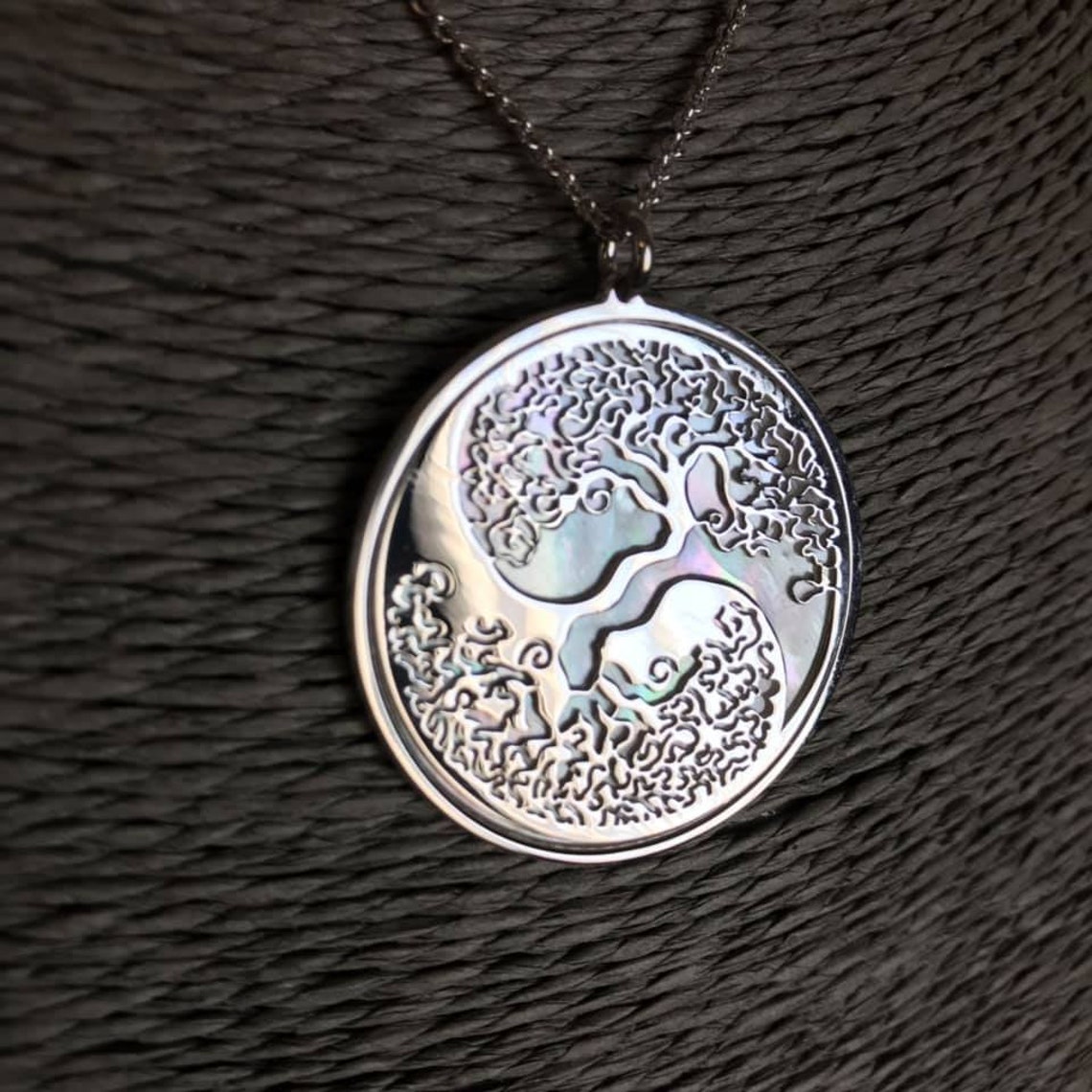 Collana Donna Argento 925 Con Ciondolo Albero Della Vita E Madreperla, Catena Regolabile 40-45 Cm, Regalo Per Mamma O Nonna
