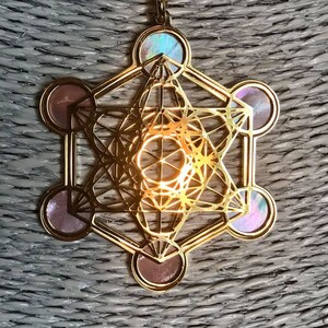 Metatron in oro 24 carati su argento 925 e madreperla naturale, ciondolo spirituale con geometrie sacrée e collana, per yoga e meditazione image 6