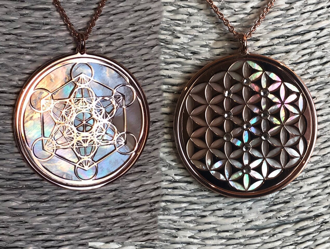 Metatron e Fiore della Vita double face in argento 925 con bagno 