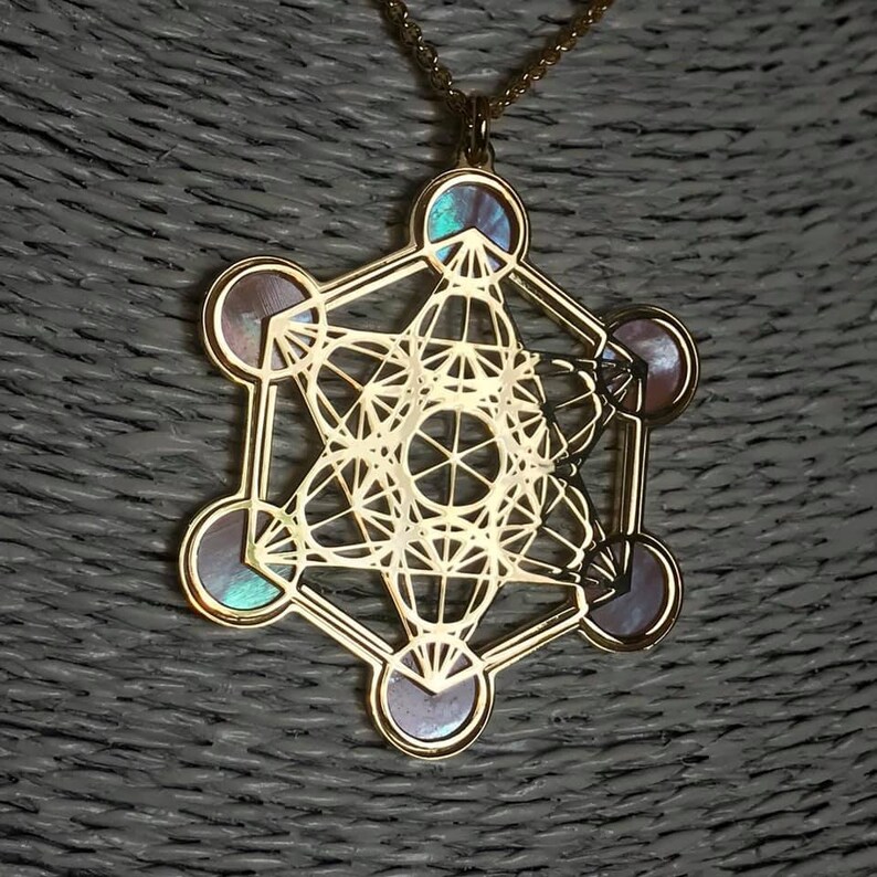 Metatron in oro 24 carati su argento 925 e madreperla naturale, ciondolo spirituale con geometrie sacrée e collana, per yoga e meditazione image 7