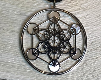 Metatron in argento 925 e madreperla naturale, gioiello spirituale con geometrie sacre, con ciondolo e collana, regalo yoga meditazione