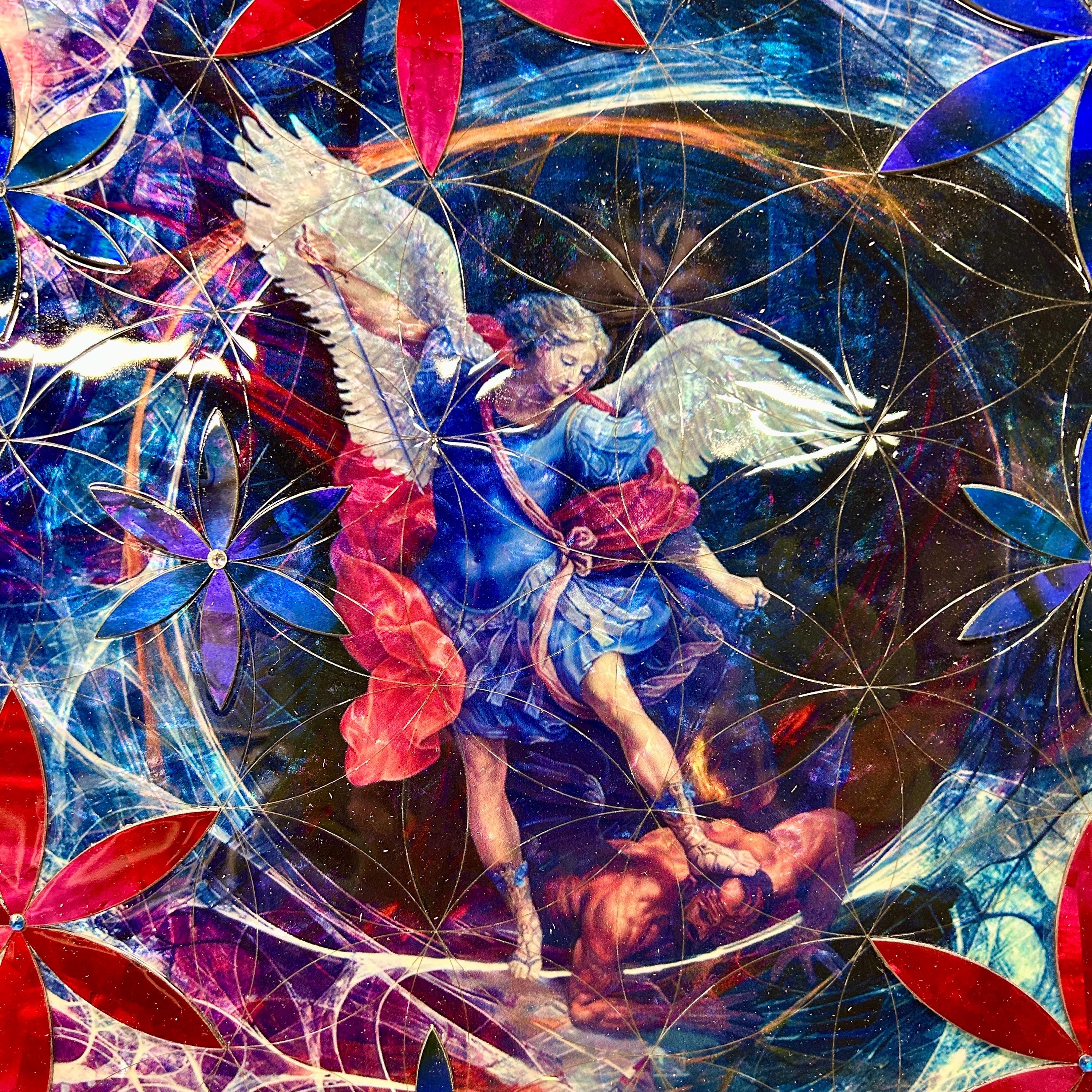 Flower of Life Michael Archangel Artwork, in Mother-of-pearl and