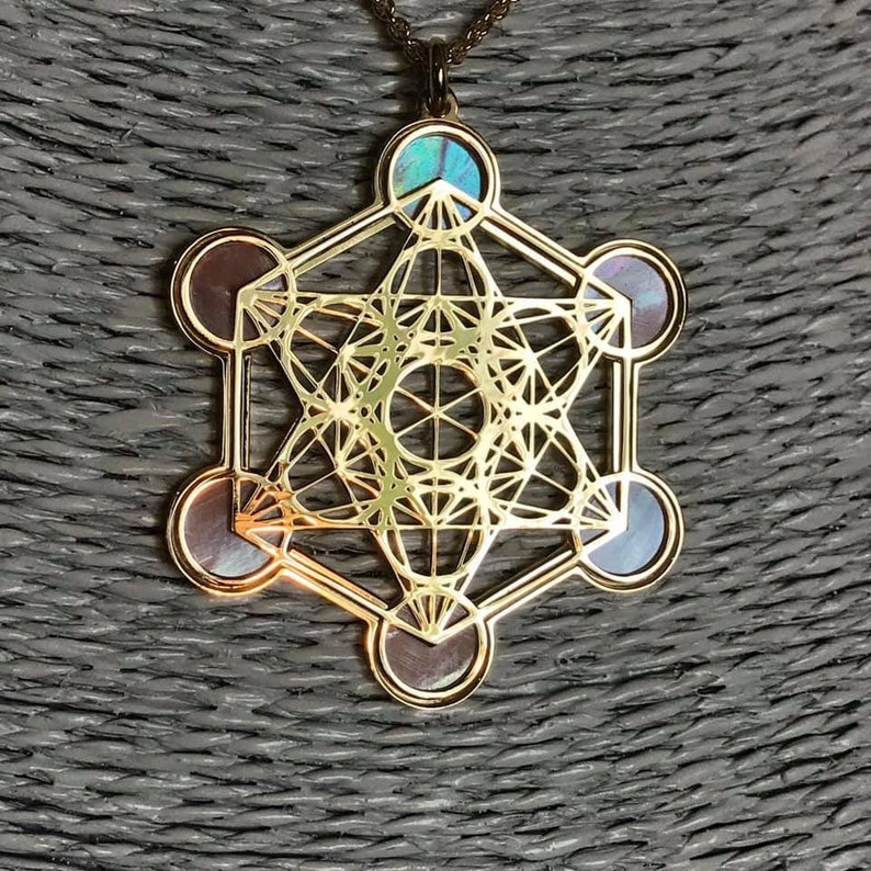 Metatron in oro 24 carati su argento 925 e madreperla naturale, ciondolo spirituale con geometrie sacre e collana, per yoga e meditazione image 2