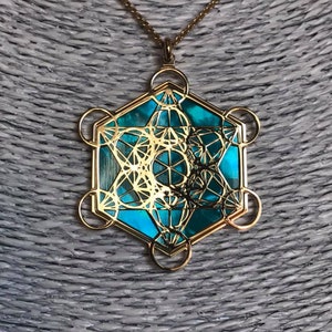 Metatron in oro 24 carati su argento 925 e madreperla naturale, ciondolo spirituale con geometrie sacre e collana, per yoga e meditazione