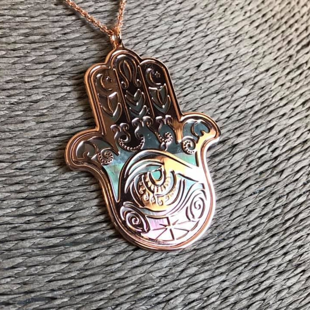 Hamsa Hand in Rose Gold Plated on 925 Silver With Black - Etsy