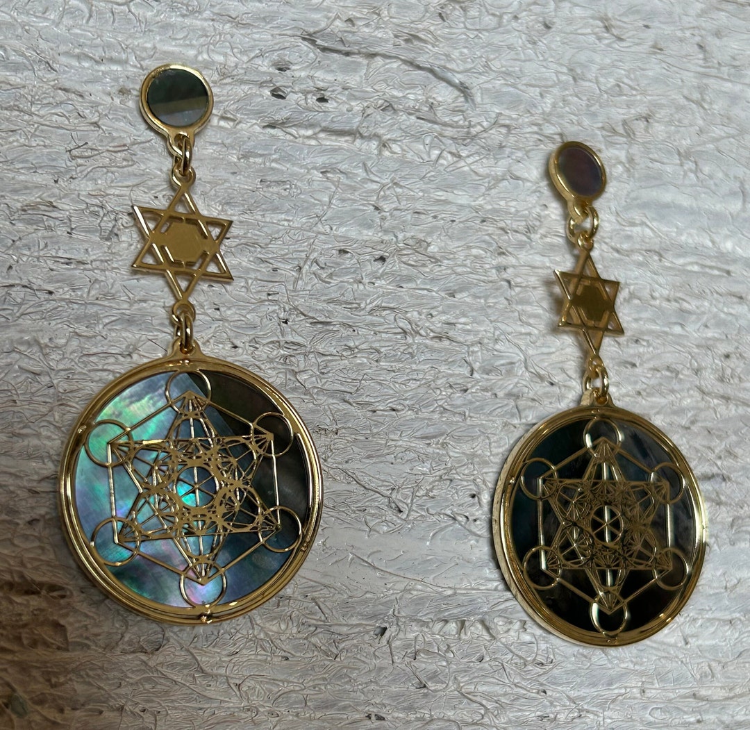 Metatron Errings 24 Carat Gold on 925 Silver Sterling and Black Mother ...