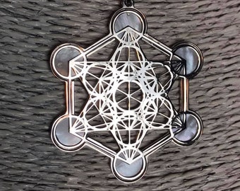 Metatron in argento 925 e madreperla naturale, gioiello spirituale con geometrie sacre, con ciondolo e collana, regalo yoga meditazione