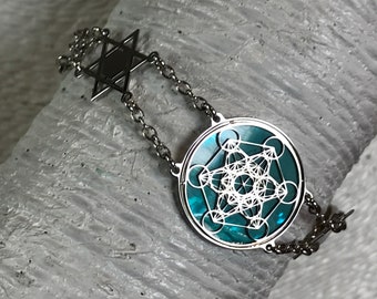 Bracelet Metatron 925 argent sterling et nacre Acquamarine, bijou spirituel à géométrie sacrée, cadeau de yoga et de méditation