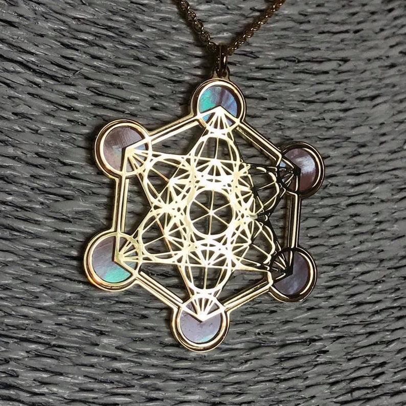 Metatron in oro 24 carati su argento 925 e madreperla naturale, ciondolo spirituale con geometrie sacre e collana, per yoga e meditazione image 4