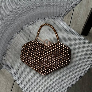 Sac coeur, sac à main en perles, sac à main de la Saint-Valentin, sac de mariage, sac de soirée en perles, sac de perles chic et élégant, petit sac à main romantique