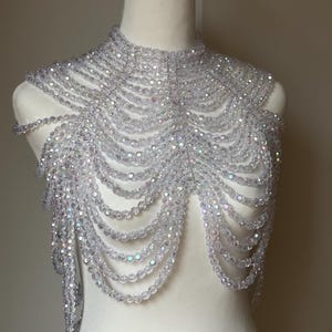 Crystal White Pearl Body Chain, Bridal Body Jewelry, Pearl Body Chain Bra, Shoulder Necklaces Bra, Body Accessories, Festival Body Jewelry