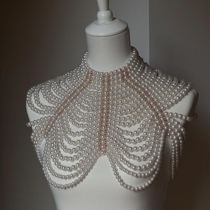 White Pearl Body Chain, Bridal Body Jewelry, Pearl Body Chain Bra, Shoulder Necklaces Bra, Pearl Cape, Bikini Jewelry, Wedding Jewelry