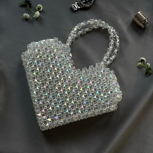 Heart beaded bag, transparent bag, evening shining bag, heart handbag, beaded crystal bag, chic elegant bag, fashion handbag, heart handbag