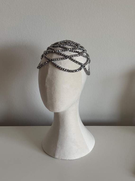 Silver Headpiece, Beaded Headwrap, Crystal Hair Accessories 