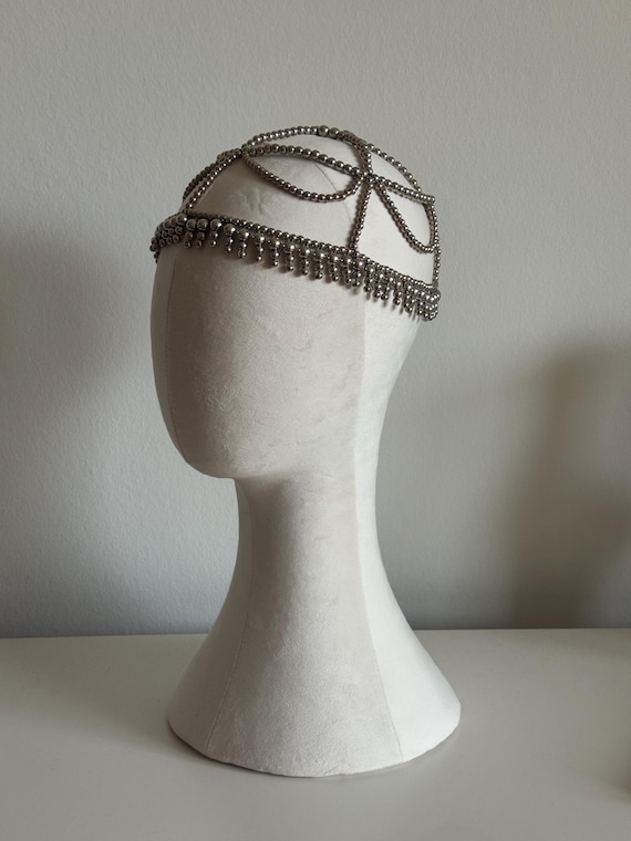 Crystal & Silver Headpeace? Silver Headpiece, Beaded Headwrap, Crystal Hair Accessories  main image 4