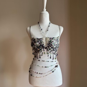 Pearl beaded top, custom crystal bra top, top made of pearls and stones, mermaid top, handmade beaded top, pearl bralette, crystal chain top