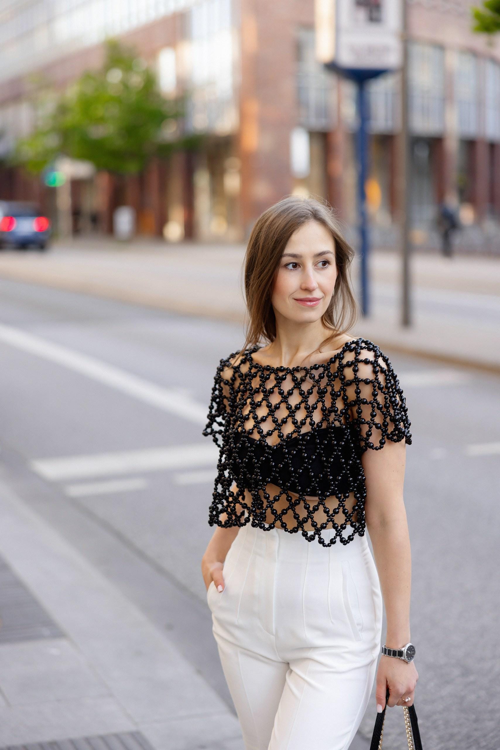 Pearl Top, Beaded Top, Pearl Top With Sleeves, Gothic Style Top