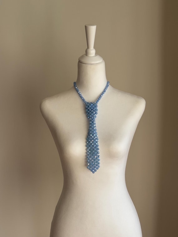 Collier Vintage Perles Plastique En Forme De Cravate - Fausses Perles Années Rétro