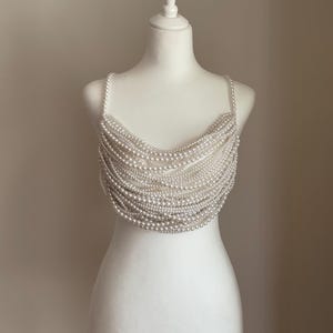 Pearl Bra, Pearl Bustier, Beaded Wedding Pearl Top, Ivory Pearl Bustier,Pearl Accessory,Pearl Crop Top, Off White Pearl Top, Body Bralette