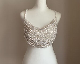 Reggiseno di perle, bustier di perle, top da sposa con perline di perle, bustier di perle avorio, accessorio di perle, top corto di perle, top di perle bianco sporco, body bralette