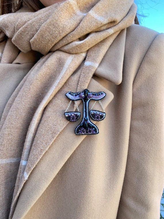 zodiacal sign brooch Libra beaded brooch