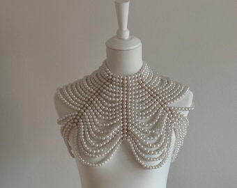 Weiße Perle Körperkette, Braut Körperschmuck, Perle Körperkette BH, Schulter BH, Perle Umhang, Bikini Schmuck, Hochzeitsschmuck