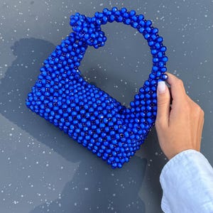 Blauwe handtas, handtas met kralen, tas met glanzende kristallen, zomerse chique tas, tas gemaakt van kralen, mini-handtas, sprankelende tas, avondtasje