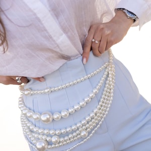 Elegante parelriem, buikkettingriem, gelaagde parelriem, tailleaccessoire, buikriem, kettingriem voor taille, bruidsriem, zeemeerminriem