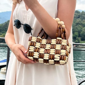 Beaded bag, wooden bag, beach summer bag, elegant bag for women, mini handbag, summer style bag, Boho style bag, ethnic handbag