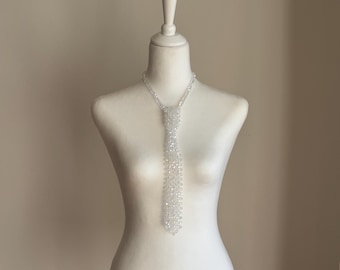Corbata de cristal, corbata de cristal, corbata de cuentas de cristal, collar elegante para mujer, corbata de cuentas, corbata de cuentas transparentes, collar de cuentas brillantes