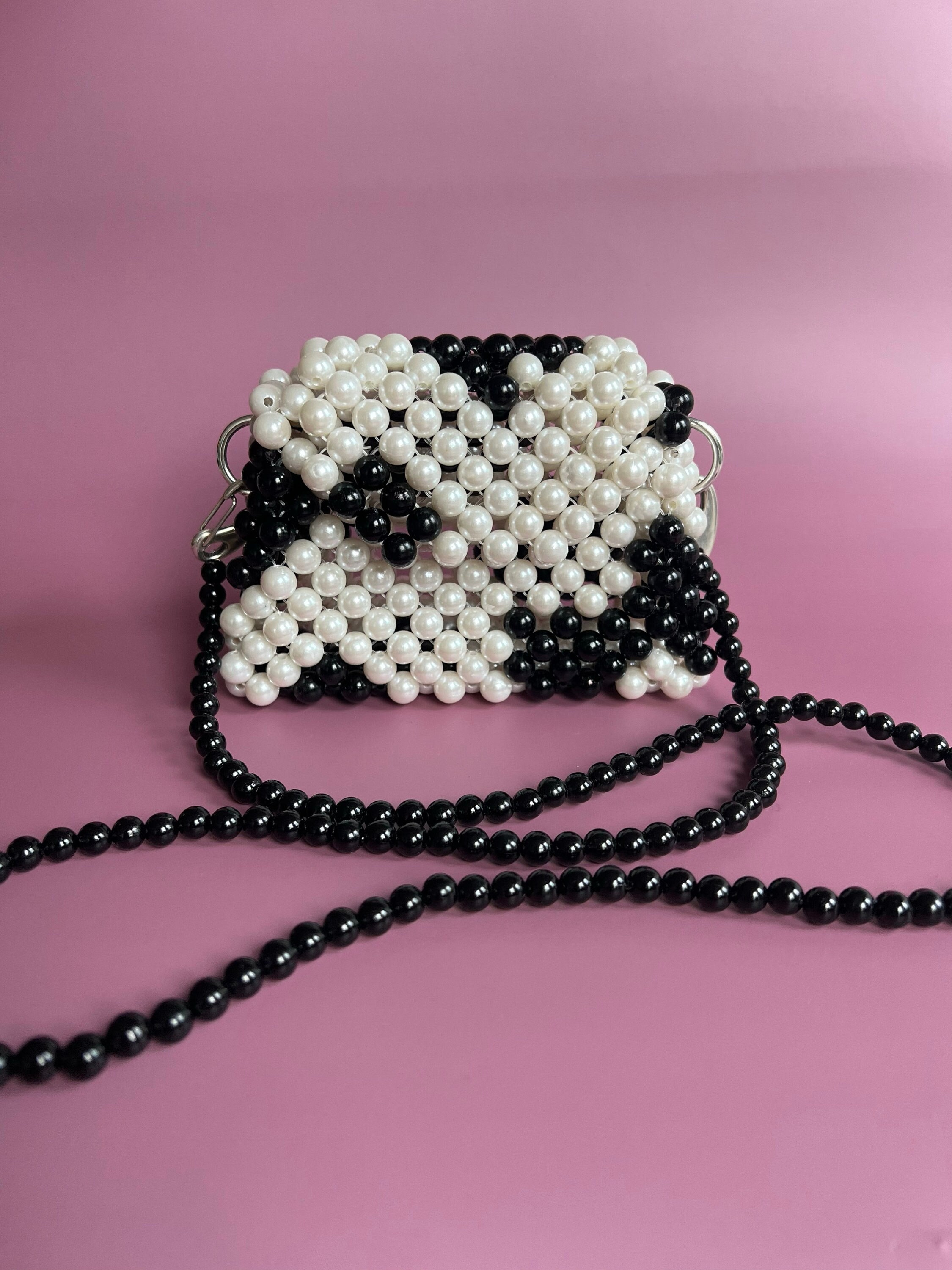 Animal print bag, cow print beaded bag, black white pearl bag, handmade beaded bag, elegant stylish chic handbag, mini bag,wild animal print