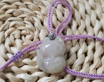 Fox Natural Type A Jadeite Jade Fei Cui Pendant In Purple Adjustable String Cord