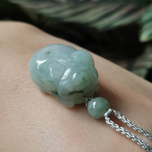 Cute Piggy Type A Natural Jadeite Jade Pendant With Adjustable String Necklace