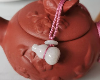 Calabash Hulu Gourd Type A Natural Jadeite Jade Pendant With Adjustable String Necklace
