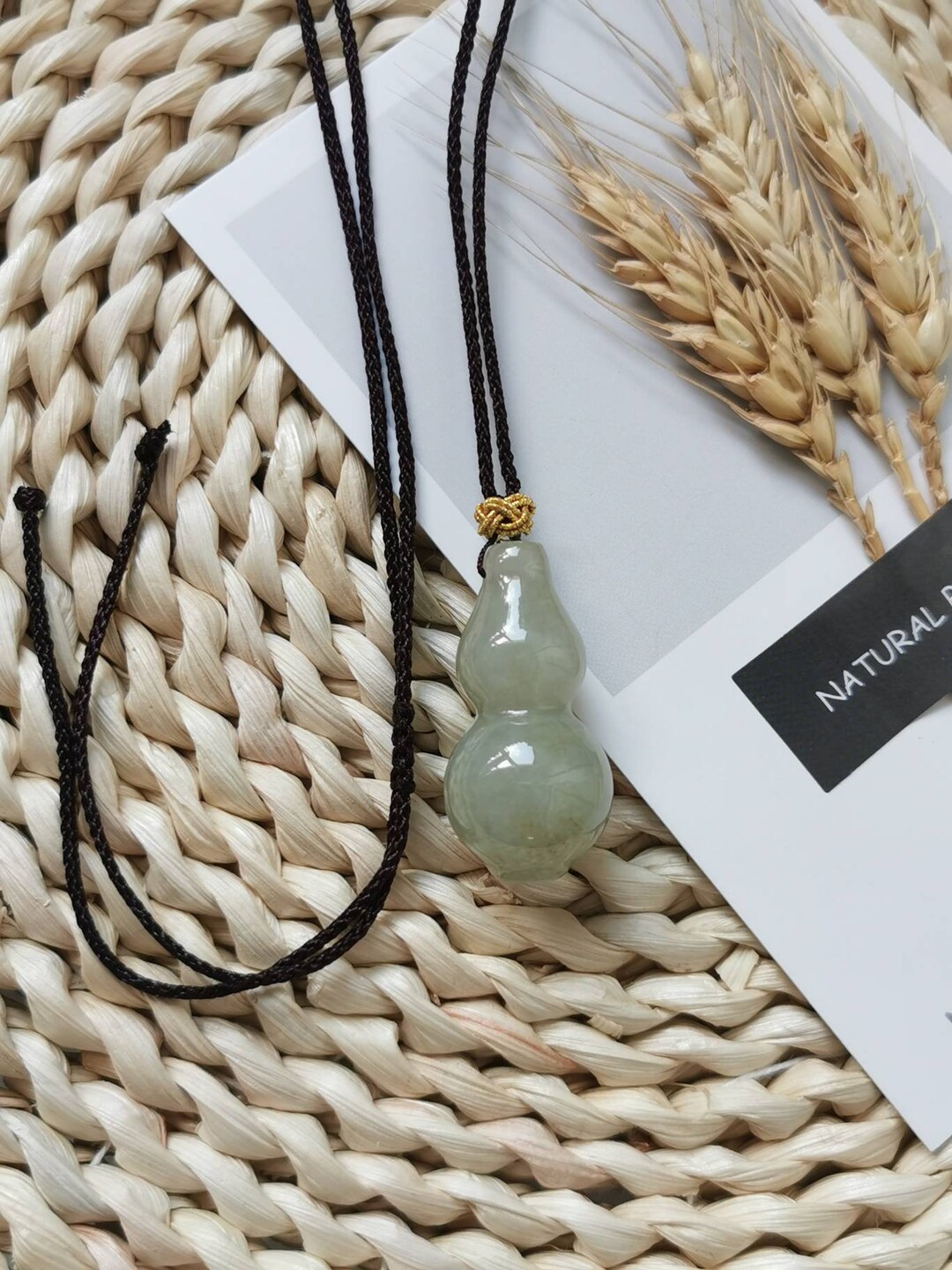 String Calabash Calabash Hulu Light Olive Green Natural Jadeite Jade Fei Cui Pendant ...