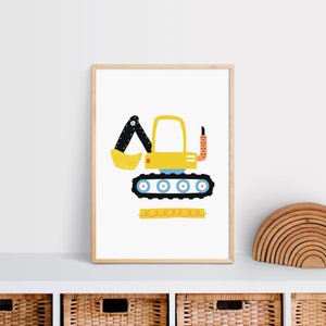 Construction Vehicles Print Set of 3 Three PRINTABLE WALL ART Truck Crane Digger Prints Toddler Boy Room Decor Instant Download image 6