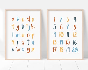 Numbers & Alphabet Kids Room Print Set - Set of 2 (Two) - PRINTABLE WALL ART - Toddler Room Decor - Nursery Wall Art - Instant Download