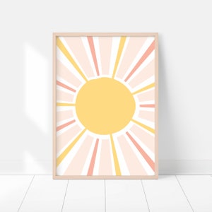 Modern Sun Art Print, Sunburst Printable, Abstract Sun Wall Art, Sun Rays Circle Print, Mid Century Poster, Mustard Print, Digital Download