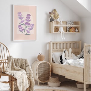Floral Printable Art, Digital Download, Botanical Wall Decor, Purple Baby Nursery Room, Bedroom Decor, Lavender Floral Artwork, Kids Posters image 2