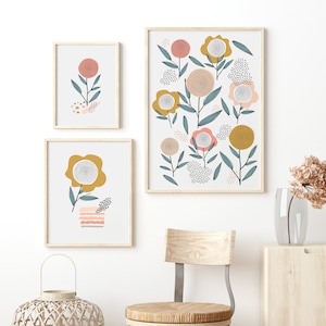 Scandinavian Nursery Wall Art – Minimalist Floral Kids Room Prints, Set of 3 Modern Flower Art Download, Printable Baby Room Decor