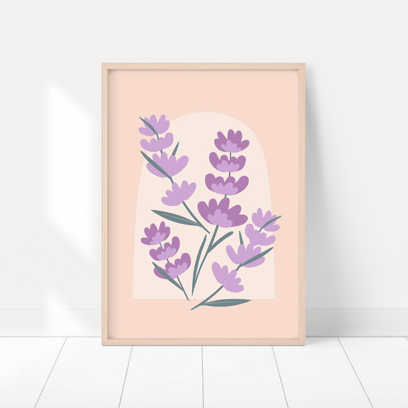 Floral Printable Art, Digital Download, Botanical Wall Decor, Purple Baby Nursery Room, Bedroom Decor, Lavender Floral Artwork, Kids Posters image 1