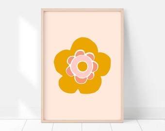 Bright Flower Botanical Print, Printable Wall Art, Abstract Floral Wall Art, Modern Mustard Art Print, Instant Download, Flower Market Print