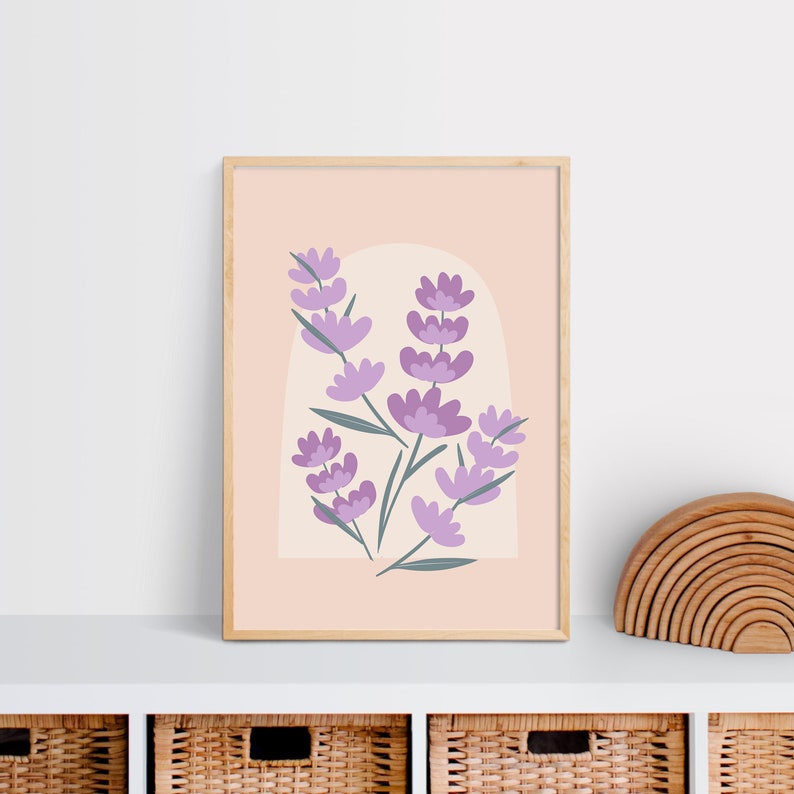 Floral Printable Art, Digital Download, Botanical Wall Decor, Purple Baby Nursery Room, Bedroom Decor, Lavender Floral Artwork, Kids Posters image 3