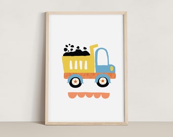 Dump Truck Print Boys Room - Toddler Boy Room Decorations - Digital Print - Yellow Dump Truck Print - Construction Vehicles - Kids Wall Art